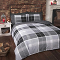 Rapport Home Argyle Tartan Check Single Duvet Cover Set - Reversible Grey Bedding with Pillowcase - Durable Polycotton Quilt Cover 135x200cm
