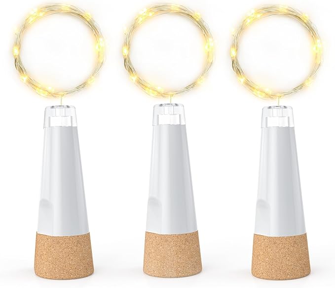 Bottle Lights, USB Rechargeable Wine Bottle Light with Cork 2024 Upgraded 2m 20 LED Jar Fairy Lights for Xmas Decorations(Warm White, 3 Pack)[Energy Class A]