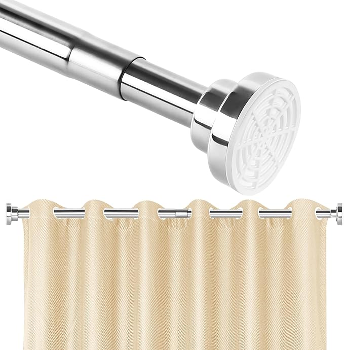 Extendable Shower Curtain Pole - Adjustable Curtain Tension Rod 105-190cm,Stainless Steel Shower Curtain Rod No Drilling, Telescopic Shower Curtain Rail for Bathroom, Window,Closet,Voile Net
