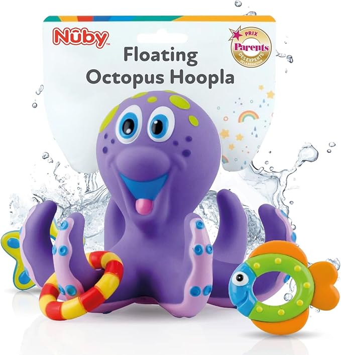 Nuby Octopus Floating Bath Toy - Sensory Development | 3 Rings Included | Colourful