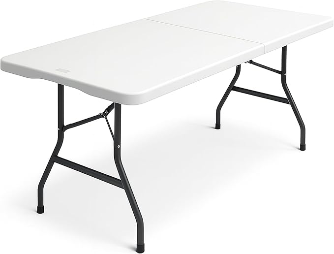 SAKUSEI 6ft 1.8m Heavy Duty Folding Table Trestle Party Garden Table With Carry Handle