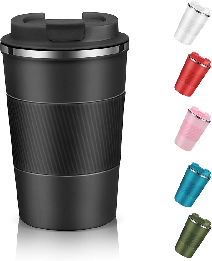 EALLEN Travel Mug with Leakproof Lid,Insulated Reusable Coffee Mug for Hot&Cold Drinks/Tea,Portable Stainless Steel Thermal Takeaway Travel Coffee Cup for Car/Outdoor/Picnic/Office/School (Black)