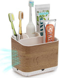 Electric Toothbrush Holder Wood Grain Toothbrush And Toothpaste Holder With 4 Compartments And Drainage Holes, Easy To Clean Tooth Brush Holder For Bathroom Countertop Organized