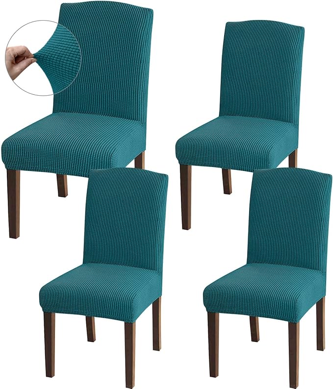 Granbest High Stretch Dining Chair Slipcovers, Universal Fit Jacquard Parson Dining Chair Covers, Removable Chair Protectors for Dining Room, Kitchen, Restaurant and Hotel (Set of 4, Blackish Green)