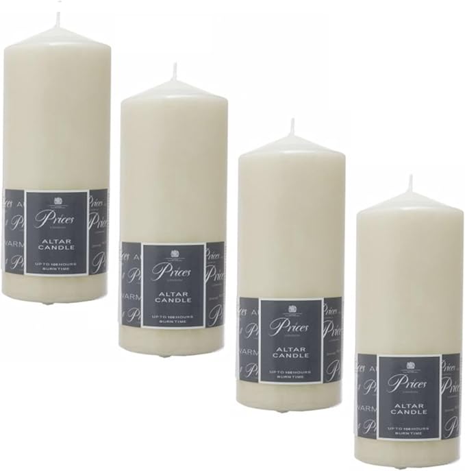 4 x Prices Ivory Altar Candle 200mm X 80mm 100 Hours Burn Time