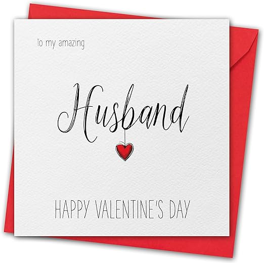 Valentines Card for Husband. Textured card. Eco-friendly. 148mm Square. Valentine's Card with Red Envelope. Made in UK