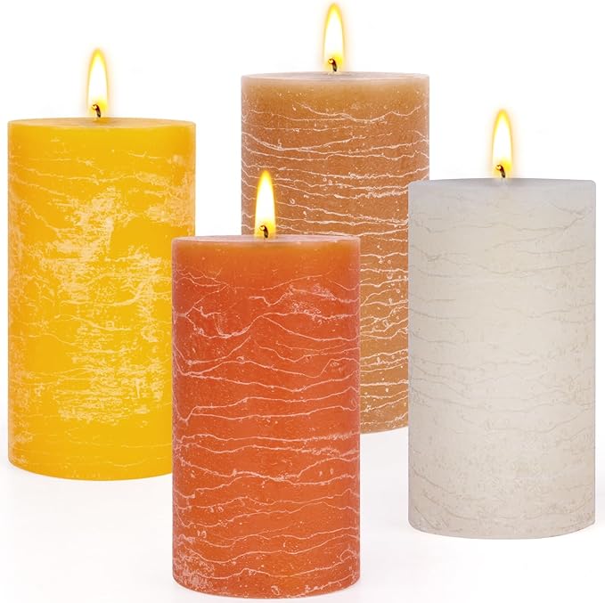 Pack of 4 Pillar Candle - Scented Candles Gift - 4-10 x 5 cm - 270 Hour Large Candle Long Burning - Dripless, Smokeless, Advent Candle Gifts for Women Weddings, Christmas, Parties, Events, Home