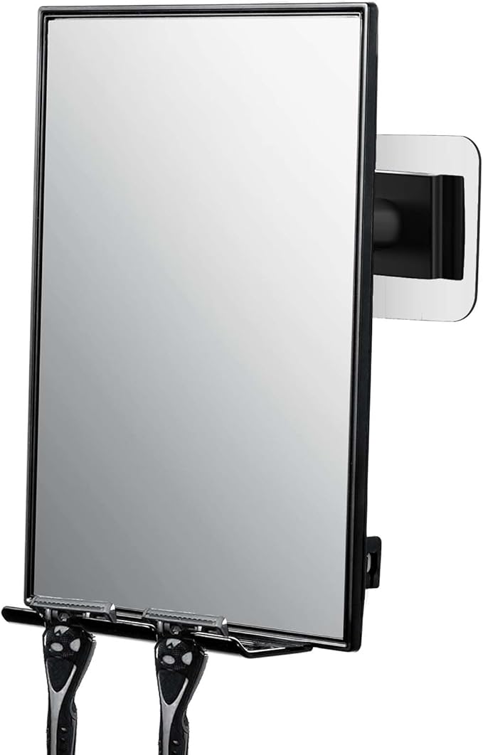 Shower Mirror for Shaving - with Squeegee, Razor Stand for Shower & Swivel, 360°Rotation Adjustable Bathroom Mirror