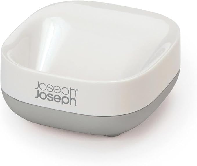 Joseph Joseph Bathroom Slim, Compact, Soap Dish Holder with non-slip base - White/Grey, 2