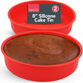 SOL 2pk 8" Silicone Cake Tins – Round Non-Stick Moulds – Durable Baking Trays for Even Heat Distribution, Homemade Sponges, Layer Cakes, Bread, Dishwasher & Freezer Safe