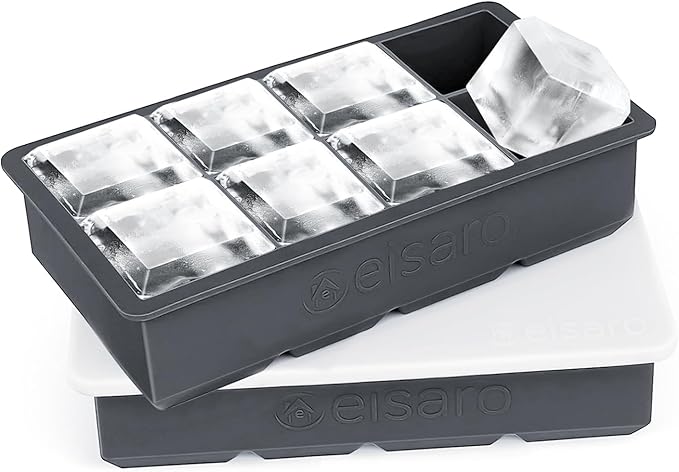 Ice Cube Trays Silicone with Lids, Large Square Easy Release Flexible BPA Free Ice Cube Moulds for Baby Food, Whiskey, Cocktails, Set of 2, Grey