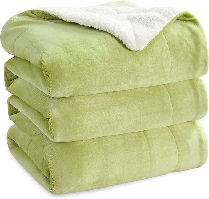 Bedsure Sherpa Fleece Throw Blanket - Thick and Warm, Fluffy Microfiber & Solid Soft Blankets for Bed and Couch Queen Size, Green, 220x240cm
