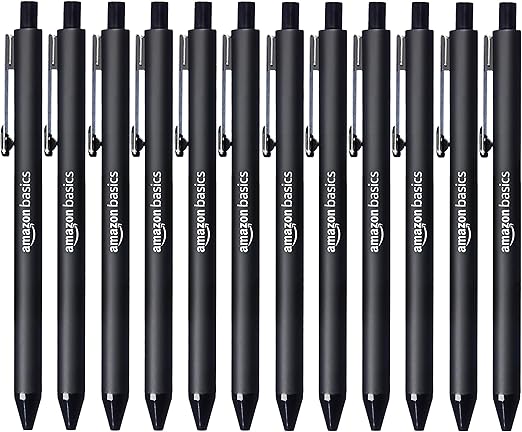 Amazon Basics Retractable Ballpoint Pen - Black - 12-Pack