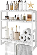 Bamworld Bathroom Shelf Storage Adjustable Bamboo shelf 3 Tiered Over Toilet Rack Bathroom Organizer for Space-Saving Wall Mount Stand Used in the Kitchen Living Room(White)