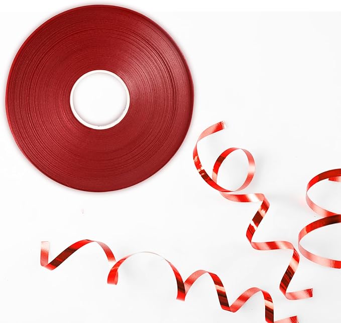 50m Shiny Red Curling Ribbon for Balloons - Laser Curly Ribbon for Gift Wrapping, Art, Crafts, Wedding, Birthday, Party & Christmas Decorations