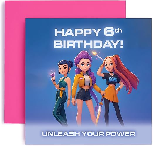 Huxters K-Pop Inspired 6th Birthday Card for Girls Daughter Niece Sister Friend Bestie – 6 Today (6th)