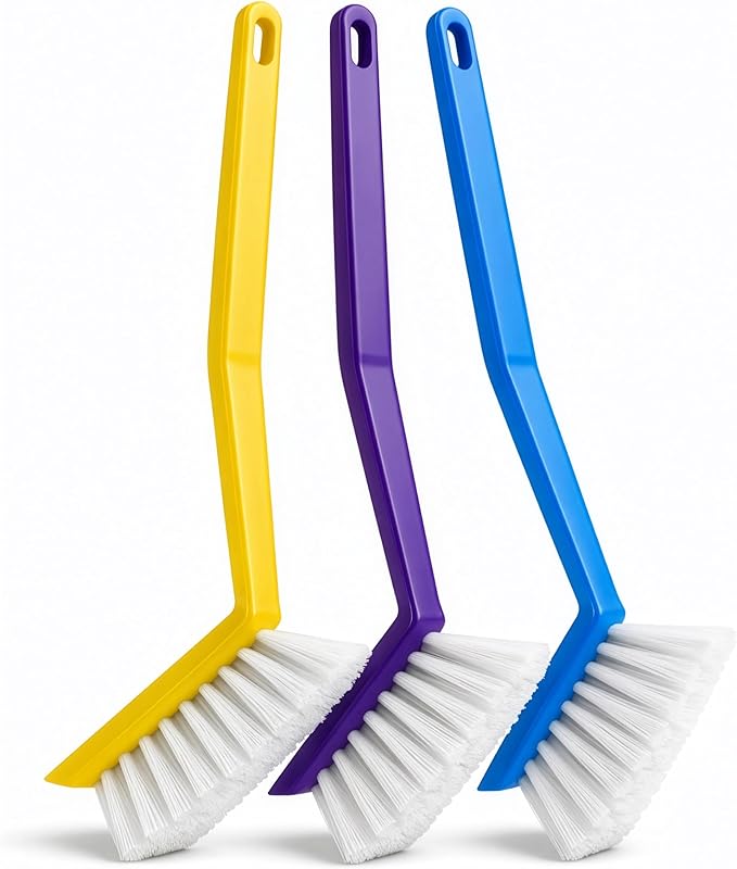 Washing Up Brushes Pack Of 3 | Removes Burnt Food & Grease Easily | Non Slip Grip, Built In Scraper & Hanging Hole | Ideal For Cleaning Dishes, Pans, Roasting Trays & Kitchen Use