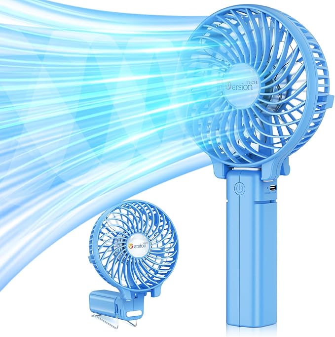 Mini Handheld Fan, VersionTech Foldable Personal Portable Desk Desktop Table Cooling Fan with USB Rechargeable Battery Operated Electric Fan for Office Room Outdoor Household Traveling(3 Speed, Blue)