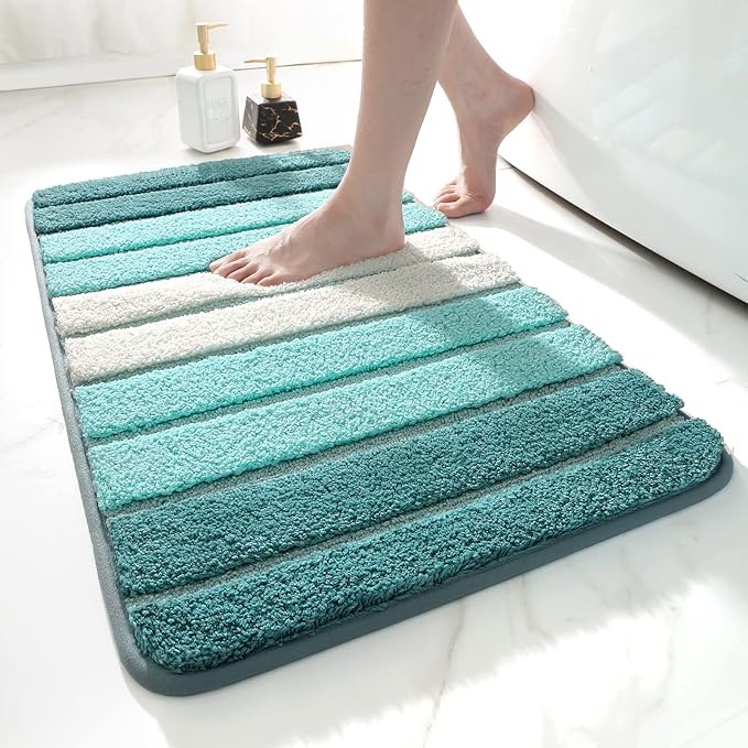 DEXI Bath Mat 40 x 60 cm, Extra Soft Absorbent Microfiber, Non-Slip Washable Rugs for Shower Floor, Bathmat Bathroom Accessories Decor, Turquoise