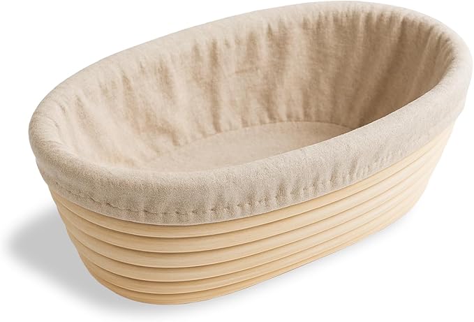 Bread Proofing Basket, Natural Rattan Sourdough, 10" banneton basket Oval with Linen Cloth for professional Home Bakers