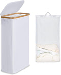 efluky Slim Laundry Basket with Lid, Tall Narrow Washing Basket for Laundry, Folding Small Slimline Laundry Baskets for Dirty Clothes, 63L Cloth Storage Basket white