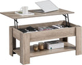Yaheetech Lift Up Coffee Table, Wooden Lifting Coffee Table with Hidden Storage Drawer and Open Shelf, Space-saving Tea Tables for Living Room/Reception, Gray