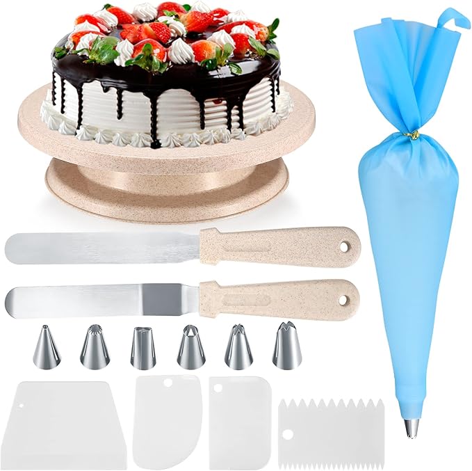 Cake Decorating Kits, Rotating Turntable Tools, Cake Decorating Plates, Cakes Decorate Stand Supplies Kits, with Scrappers, Spatulas, Piping Bags and Piping Tips