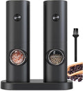 COKUNST Electric Pepper and Salt Grinder Set, Battery Powered Adjustable 5 Levels of Coarseness Black Pepper Mills with Stand, Automatic Grinding with LED Light for BBQ Resturant Kitchen