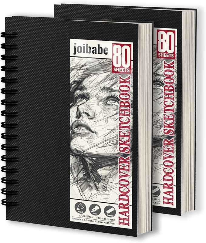 joibabe 2 Pack A5 Sketch Books Hardcover Spiral Bound 100gsm Drawing Pad,160 Sheets (320 Pages) Sketch Pad - Natural White Drawing Paper, Professional Sketchbooks for Kids & Adults, Studio & Outdoor