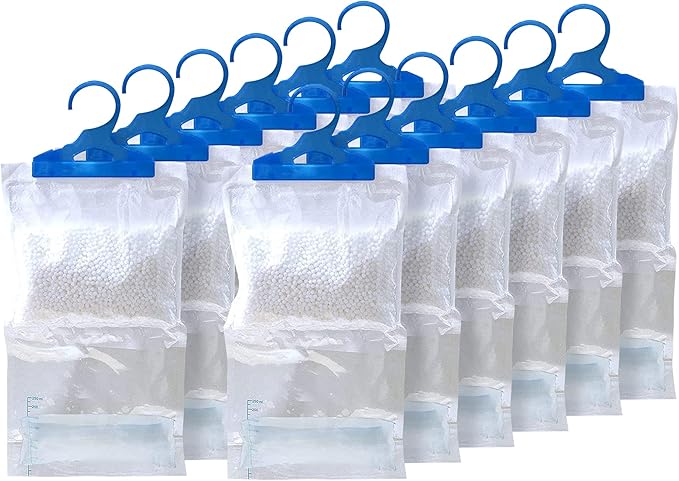 12 Wardrobe Dehumidifier Hanging Bags With Leak Proof Storage Bag & Hanging Hook Ideal To Stop Mould, Mildew & Condensation For Wardrobe | Hanging Dehumidifier Bags | Damp Remover