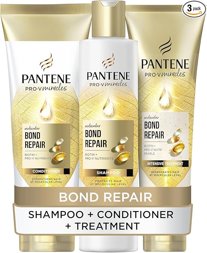 Pantene Molecular Bond Repair Shampoo + Conditioner + Deep Conditioning Hair Treatment with Biotin. For Extremely Dry Damaged Hair. Hair is Visibly Healthier, Strengthened & Repaired