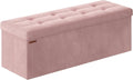 SONGMICS Storage Ottoman, Foldable Small Ottoman Foot Rest, 38 x 110 x 38 cm, Cube Ottoman with Storage, Load up to 300 kg, for Living Room, Bedroom, Entryway, Jelly Pink LSF277R51