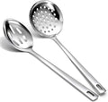 Berglander Slotted Spoons for Straining 2 pcs 33cm, Stainless Steel Kitchen Spider Strainer Skimmer Ladle for Straining Pasta/Cooking/Frying, Metal Kitchen Utensils Pasta Spoon
