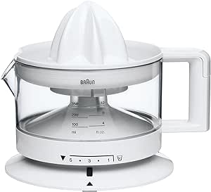 Braun House Hold CJ3000 Electric Citrus Press, 350 ml Bowl with Scale, Adjustable Pulp Control, Automatic Start/Stop, Cable Storage - White[Energy Class A]