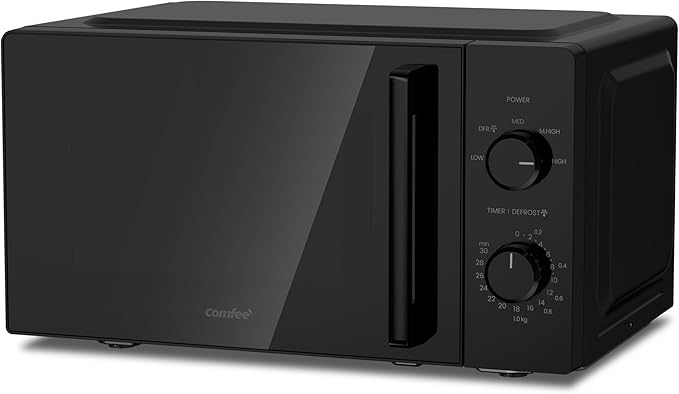 COMFEE' 20L Compact Microwave, 700W Black Solo Manual Microwave with Inverter,5 Power Levels,Quick Defrost,Easy Clean,Dial Timer,Small for Kitchen- CMO-MM202NF(BK)