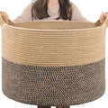 Extra Large Laundry Hamper Woven Baskets for Storage Blanket Basket Living Room Wicker Storage Basket for Organizing Jute Large Baskets for Toy Pillow Shoe, 55x35cm, Black Jute