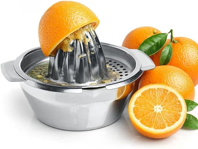 AEX Citrus Juicer Lemon Squeezer - Stainless Steel Manual Juicer Hand Press for Fresh Lemon & Orange Juice, Multi-Purpose Dishwasher Safe Kitchen Juicing Tool with Strainer