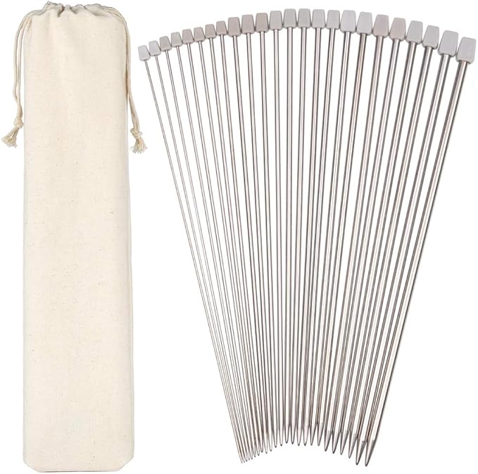 H&S 11 Pairs Stainless Steel Single-Pointed Knitting Needles Set, 2.0mm 2.5mm 3.0mm 3.5mm 4.0mm 4.5mm 5.0mm 5.5mm 6.0mm 7.0mm 8.0mm