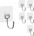 Adhesive Hooks Heavy Duty Wall Hooks 20kg (Max) Self Adhesive Hooks,Strong Clear Stick on Hooks Free Nail for Kitchen,Home and Office,6Pack