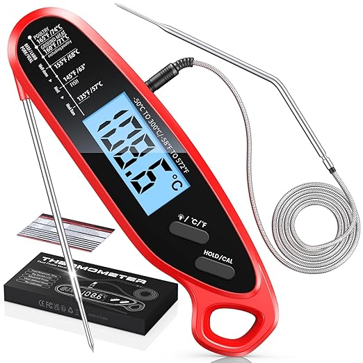 Babacom Meat Thermometer Digital with Dual Probes, Fast Instant Read Food Thermometer, Big Backlight Screen & Calibration, Kitchen Cooking Oven Thermometer for Oil, Candy, Jam, Water, Air Fryer, BBQ