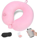 Inflatable Travel Pillow, Blow up Neck Pillow for Travel, Compact Travel Neck Pillows for Adults, Lightweight Inflatable Travel Pillow for Airplane with Eye Mask and Earplugs, Pink