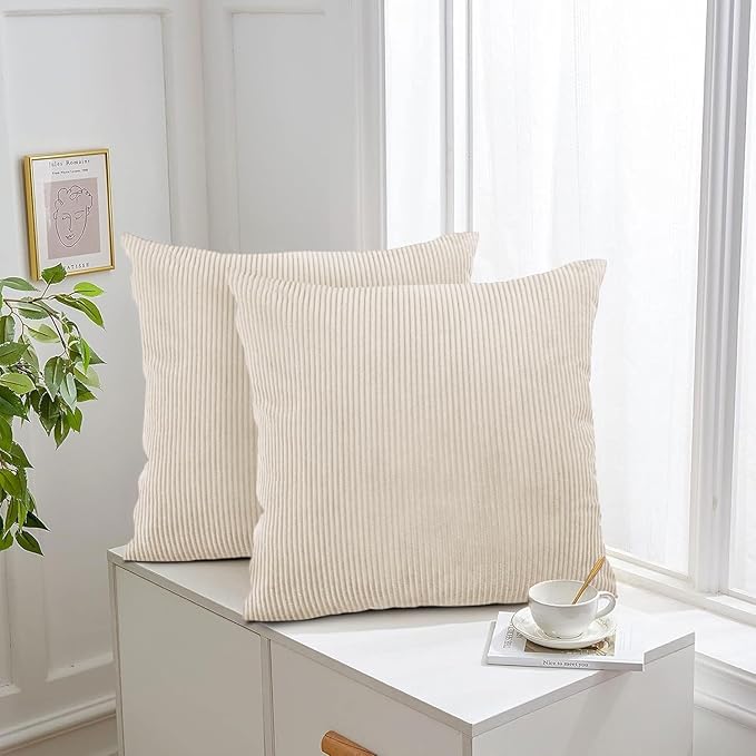 Aspire Homeware Cream Cushions with Covers Included 45 x 45 cm Pack of 2 (2-Cushion Covers, 2-Inserts) with Invisible Zipper Pattern Cushion for Home Décor, Bedroom & Sofa (18x18 Inchs)