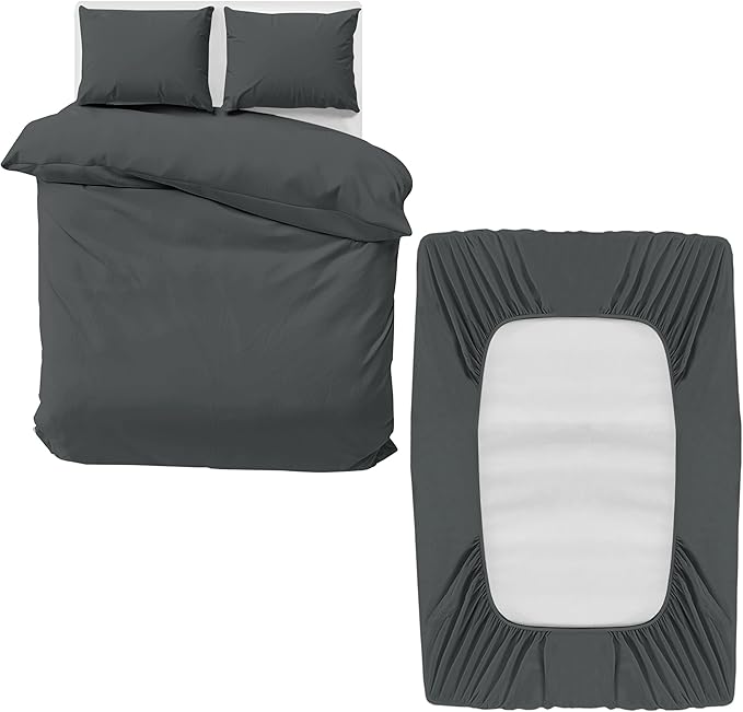 MOONLIGHT20015 Double Bedding Set 4 Piece Duvet Cover Fitted Sheet with Pillow cases Soft Brushed Microfiber Duvet Cover sets Charcoal