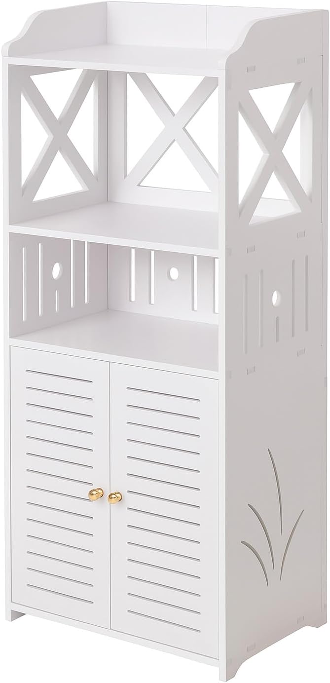 Bathroom Storage Cabinet – Floor Standing Organizer with Shelves & Door, Multifunctional Storage Unit for Home, Office, Living Room, Kitchen, or Entryway (3 Tier)