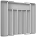 Aujen Cutlery Drawer Organiser - Expandable Kitchen Drawer Storage Organiser, Adjustable Cutlery Tray, Multipurpose Utensil Organisation for Forks, Knives, Light Grey, 34 x 4 x 26~50 cm