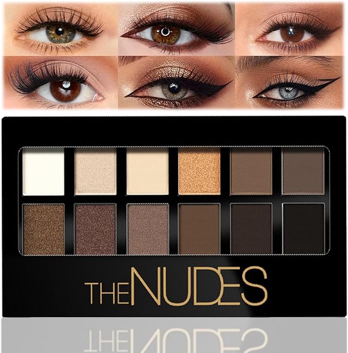 Smoky Nude Eyeshadow Palette - Highly Pigmented, Waterproof, Long-lasting Matte & Shimmer Makeup with 12 Brown Shades