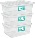 3 x 12 Litre Clear Plastic Storage Boxes With Lids Set of 3, Transparent Multipurpose Nestable Stackable Plastic Box With Lid Containers For Home, Kitchen, Garage, Office, Accessories