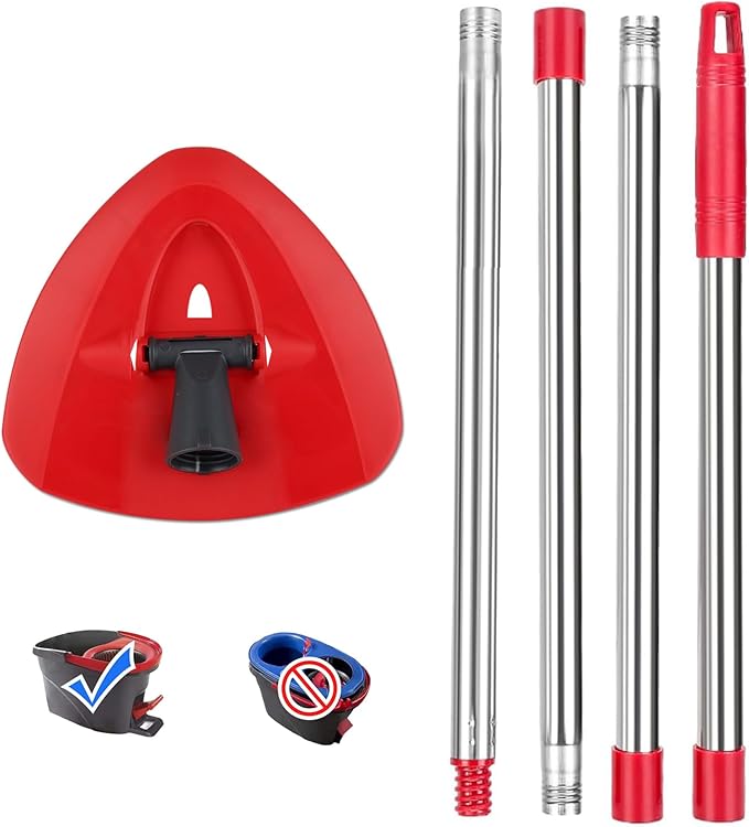 Red Spin Mop Head Base with Handle for Vileda Turbo Spin 2in1,3in1 Mops Refill Replacement,Triangular Spin Base for Turbo Smart/EasyWring&Cleaning Mop Accessory - Not Include Mops Head Cloth