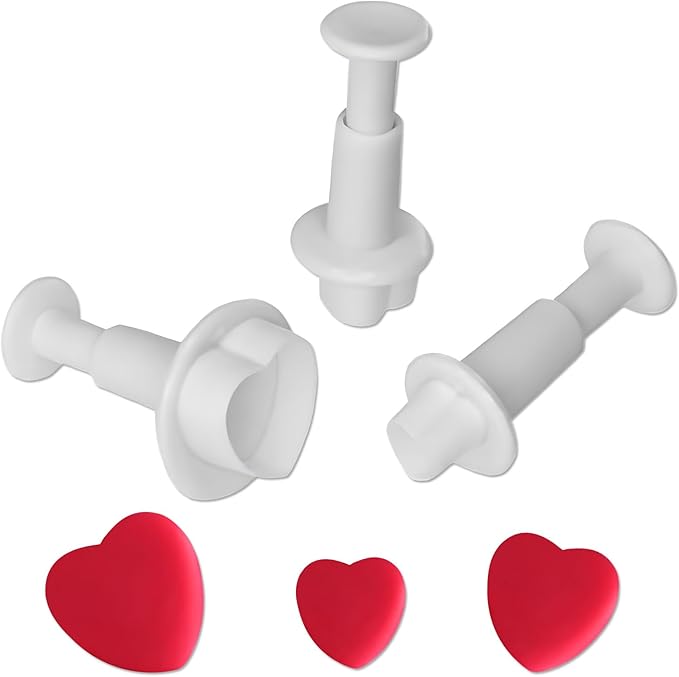 3 Pcs Heart Cutters for Cake Decorating, Small Heart Icing Cutter, Small Plunger Sugarcraft Cake Decorating Tools for Baking Cupcake Present