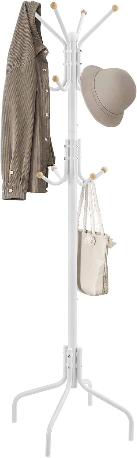 SONGMICS Coat Stand, Metal Coat Rack with 12 Hooks, 4 Legs, Hang Coats, Jackets, Hats, Bags, for Hallway Bedroom Office, White RCR031W01